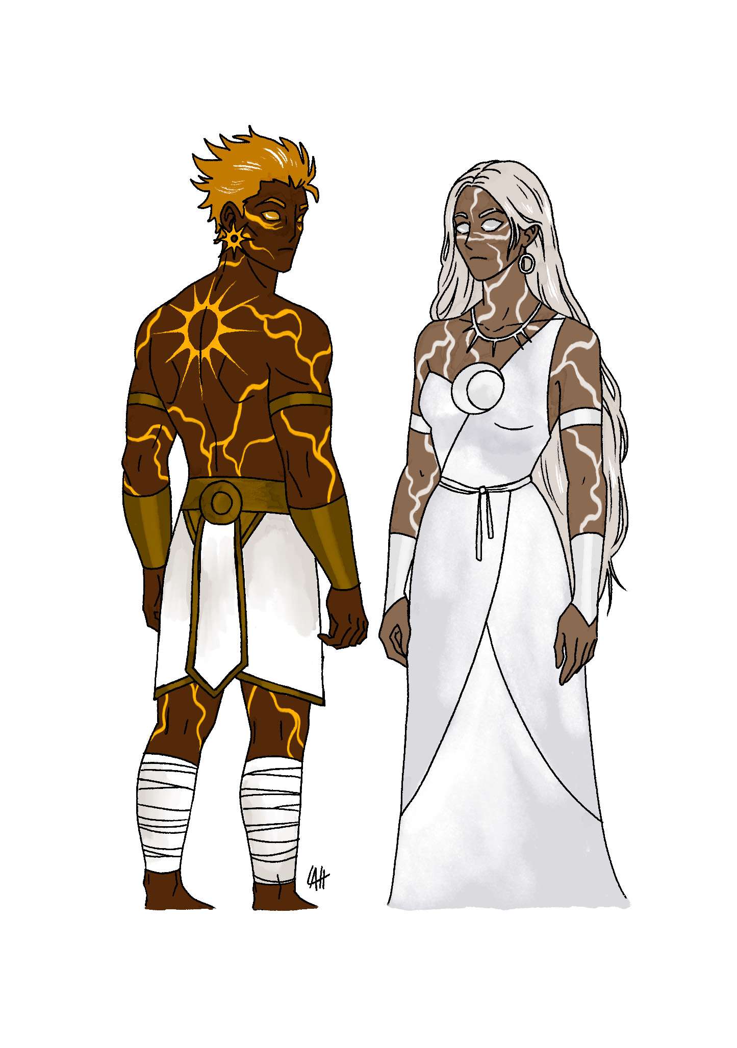 solar themed creatures, male and female